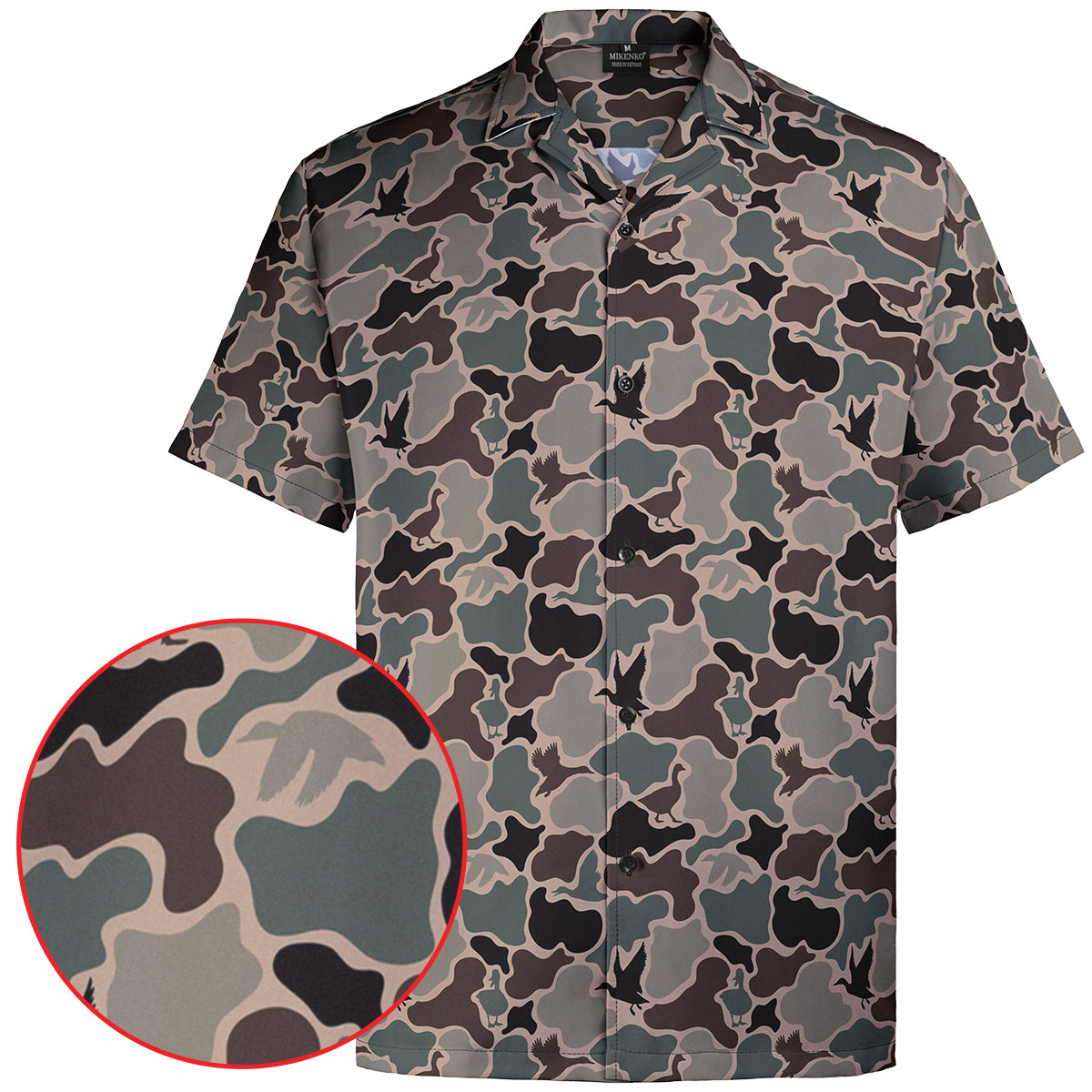 Men's Hawaiian Camo Shirt, Short Sleeve Button-Up, Classic Fit, Summer Outdoor Look, Gift for Dad or Him, Camouflage Vacation Shirt
