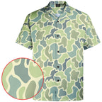 Men's Hawaiian Camo Shirt, Short Sleeve Button-Up, Classic Fit, Summer Outdoor Look, Gift for Dad or Him, Camouflage Vacation Shirt