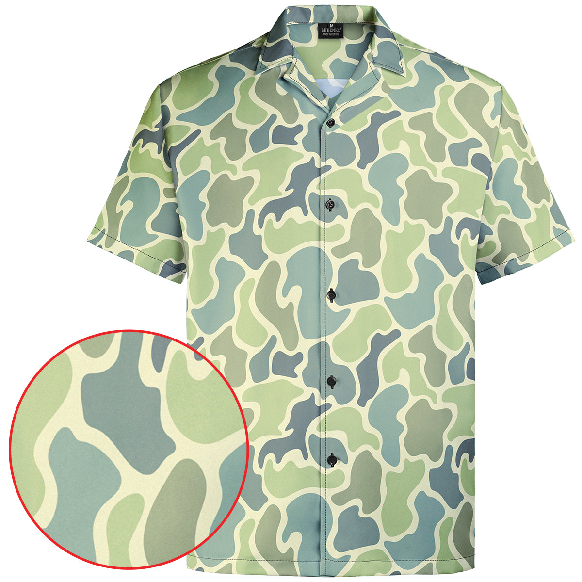 Men's Hawaiian Camo Shirt, Short Sleeve Button-Up, Classic Fit, Summer Outdoor Look, Gift for Dad or Him, Camouflage Vacation Shirt