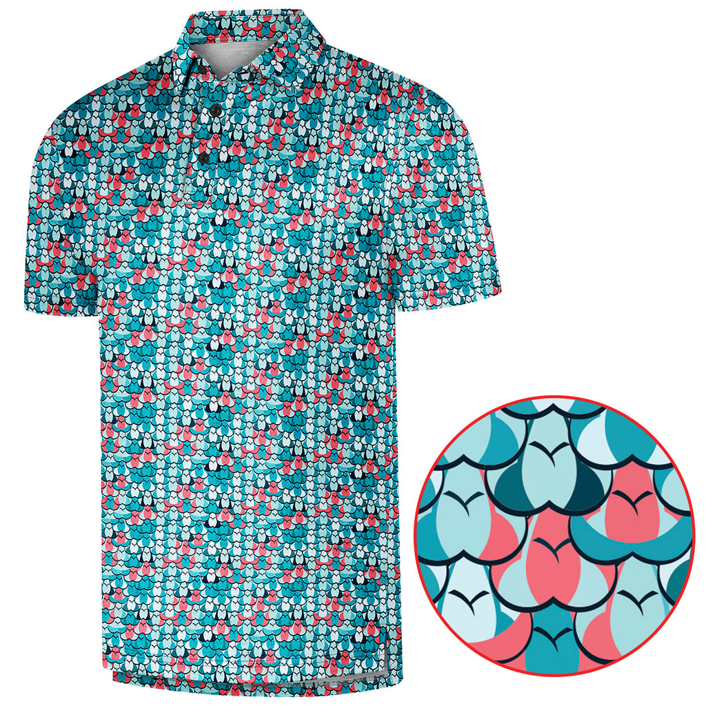 Men's Golf Polo -America Tatas & Peaches Polo, Funny Golf Shirt for Men Quick-Dry, Lightweight & Breathable Fit, 4th of July Patriotic Humor Wear